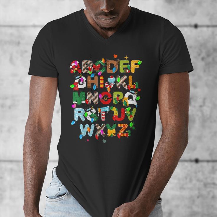 ABCs Learning Kindergarten Teacher Christmas Lights Alphabet For Men Women Kids Men's V-Neck T-Shirt, funny design