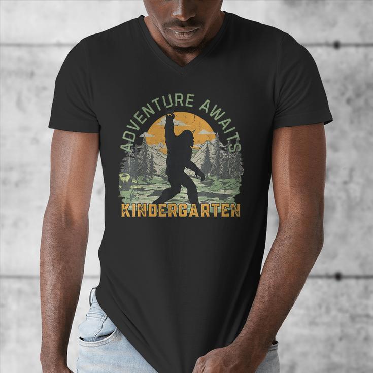 Adventure Awaits Bigfoot Teacher Kindergarten Back To School Men's V-Neck T-Shirt, funny design Adventure Awaits Bigfoot Teacher Kindergarten Back To School Men's V-Neck T-Shirt, funny design