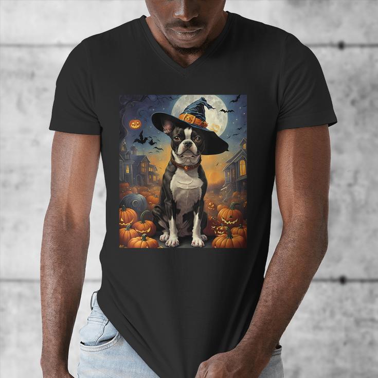 Aesthetic Halloween Boston Terrier Dog Witch Pumpkin For Men Women Kids Men's V-Neck T-Shirt, Boston Terrier Halloween Gifts, funny design