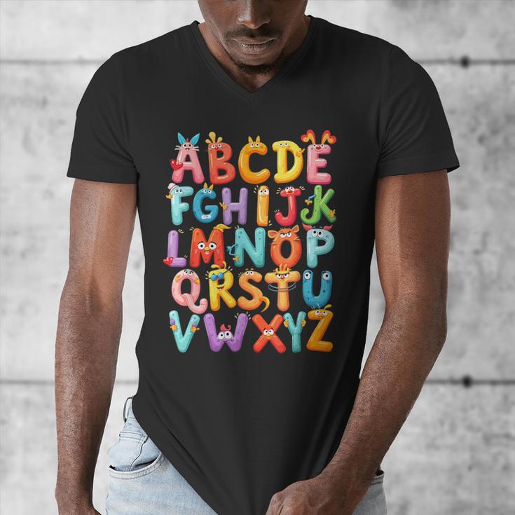 Alphabet A-Z ABC Kids Back To School Pre K Teachers Men's V-Neck T-Shirt, funny design