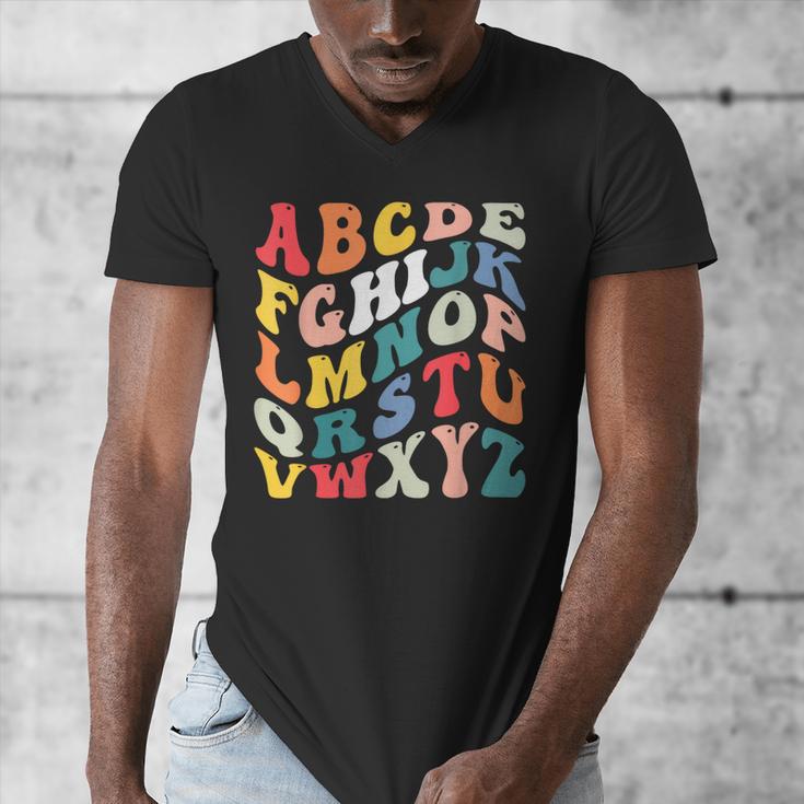 Alphabet Hi Back To School ABC Pre K Kindergarten Teacher Men's V-Neck T-Shirt, funny design