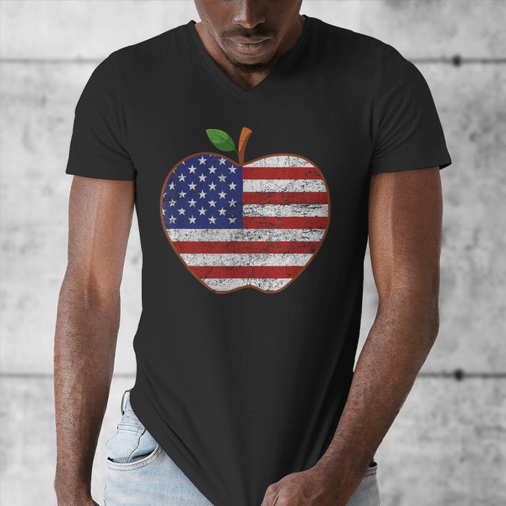 American Flag Teachers Students Apple 4th Of July Vintage Men's V-Neck T-Shirt, funny design American Flag Teachers Students Apple 4th Of July Vintage Men's V-Neck T-Shirt, funny design