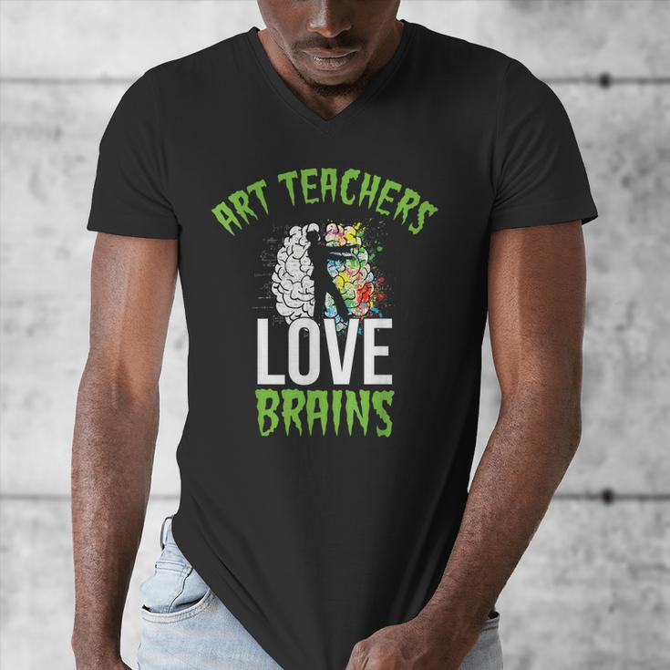 Art Teachers Love Brains Shirt Halloween Zombie Teaching Tee Men Women Kids Men's V-Neck T-Shirt, funny design