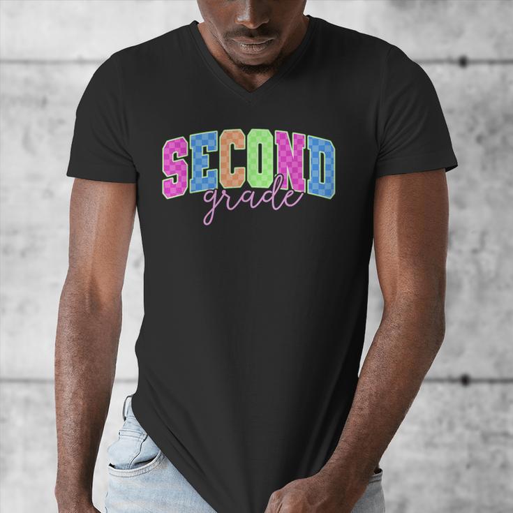 Back To School Neon Checkered Second Grade Colorful Teacher Men's V-Neck T-Shirt, funny design Back To School Neon Checkered Second Grade Colorful Teacher Men's V-Neck T-Shirt, funny design
