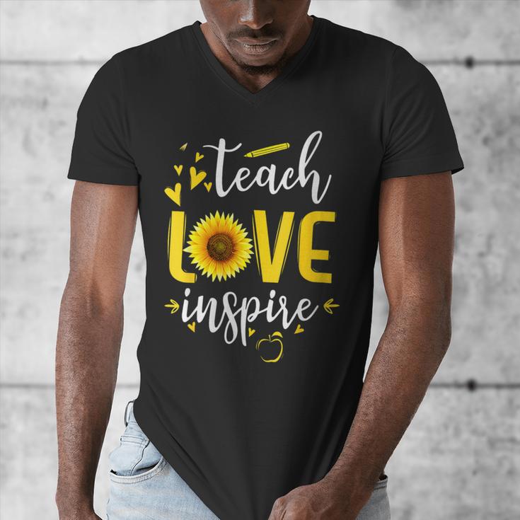 Back To School Teach Love And Inspire Teacher Sunflower Men's V-Neck T-Shirt, funny design Back To School Teach Love And Inspire Teacher Sunflower Men's V-Neck T-Shirt, funny design