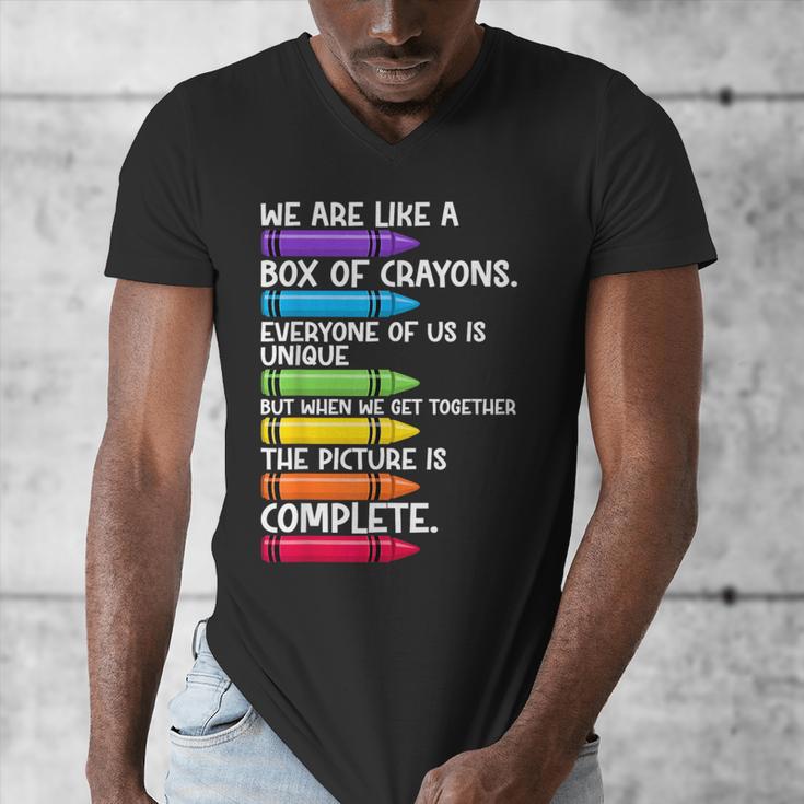 Back To School Teacher We Are Like A Box Of Crayons Men's V-Neck T-Shirt, funny design Back To School Teacher We Are Like A Box Of Crayons Men's V-Neck T-Shirt, funny design