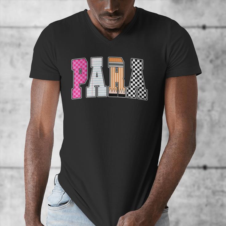 Back To School Teacher Para Preppy Checkered Para Life Men's V-Neck T-Shirt, funny design