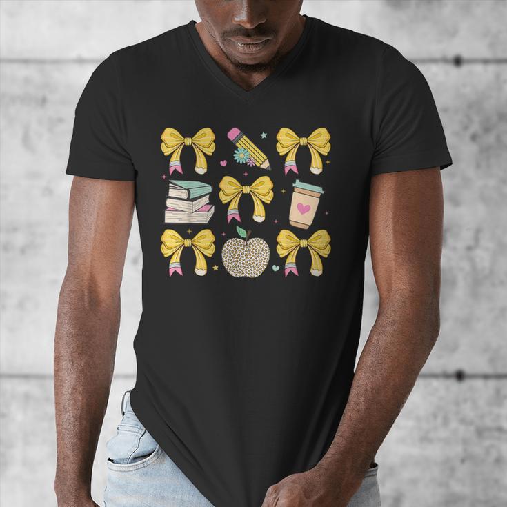 Back To School Yellow Bows Book Coffee Leopard Apple Teacher Men's V-Neck T-Shirt, funny design Back To School Yellow Bows Book Coffee Leopard Apple Teacher Men's V-Neck T-Shirt, funny design