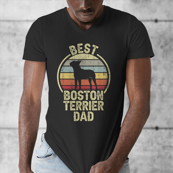 Best Dog Father Dad Vintage Boston Terrier For Men Women Men's V-Neck T-Shirt, Couple Gifts, Boston Terrier Dad Gifts, funny design