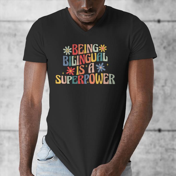 Being Bilingual Is A Superpower Back To School ESL Teacher Men's V-Neck T-Shirt, Esl Teacher Gifts, funny design
