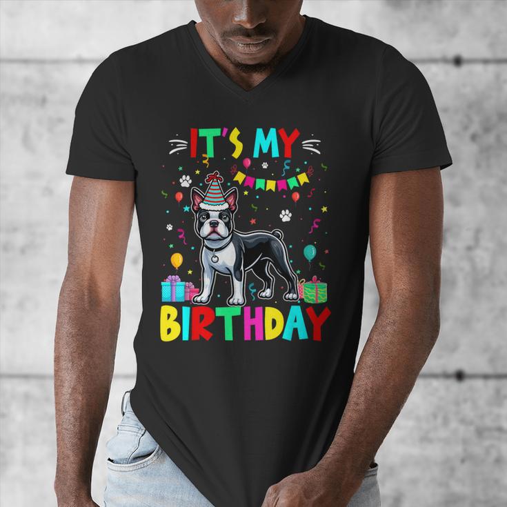 My Birthday Colorful Costume Boston Terrier Party Men's V-Neck T-Shirt, funny design