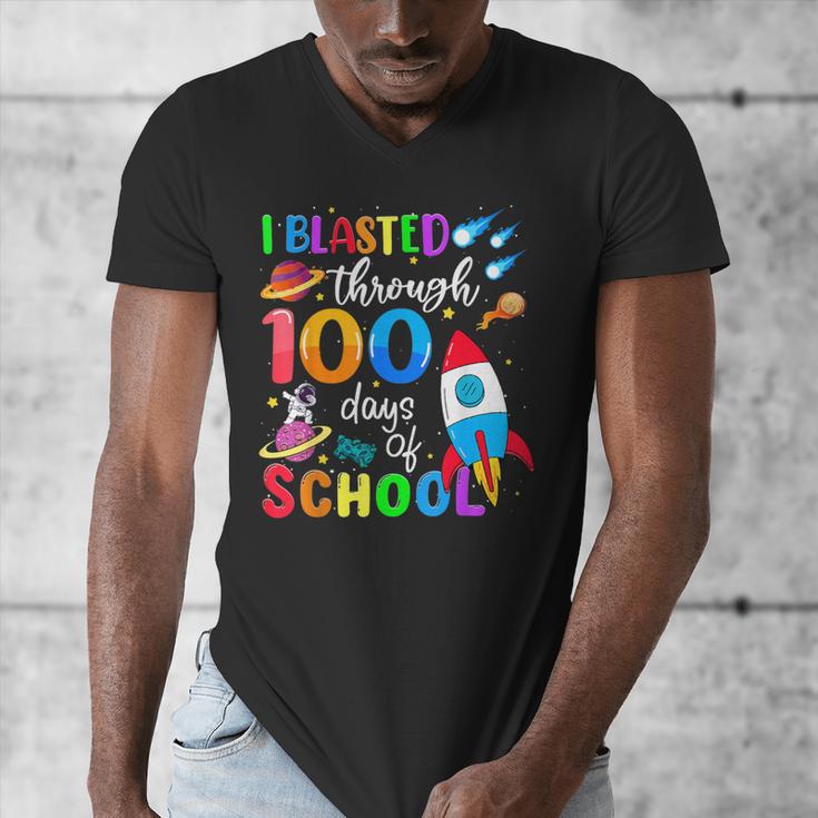 I Blasted Through 100 Days Of School 100th Day Teacher Kids Men's V-Neck T-Shirt, funny design