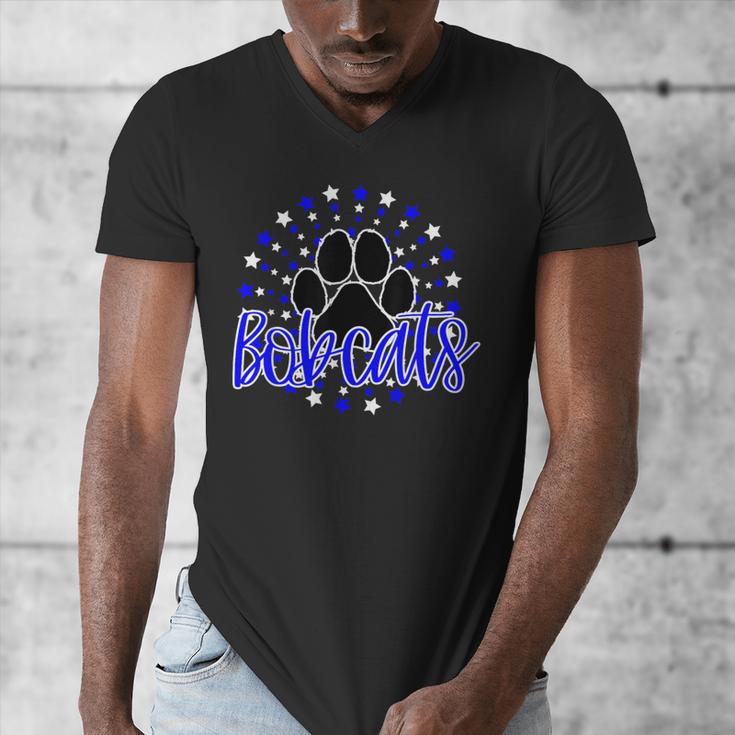 Blue Bobcats School Spirit Coquette Bow Mascot Teacher Men's V-Neck T-Shirt, funny design Blue Bobcats School Spirit Coquette Bow Mascot Teacher Men's V-Neck T-Shirt, funny design