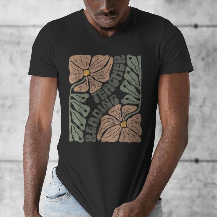 Boho Floral Reading Teacher Retro Reading Specialist Wildfl Men's V-Neck T-Shirt, funny design Boho Floral Reading Teacher Retro Reading Specialist Wildfl Men's V-Neck T-Shirt, funny design