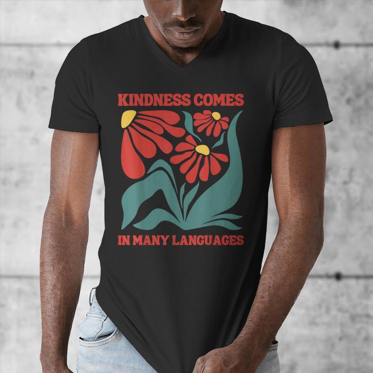 Boho Flower ESL Teacher Kindness Comes In Many Languages Men's V-Neck T-Shirt, Esl Teacher Gifts, funny design
