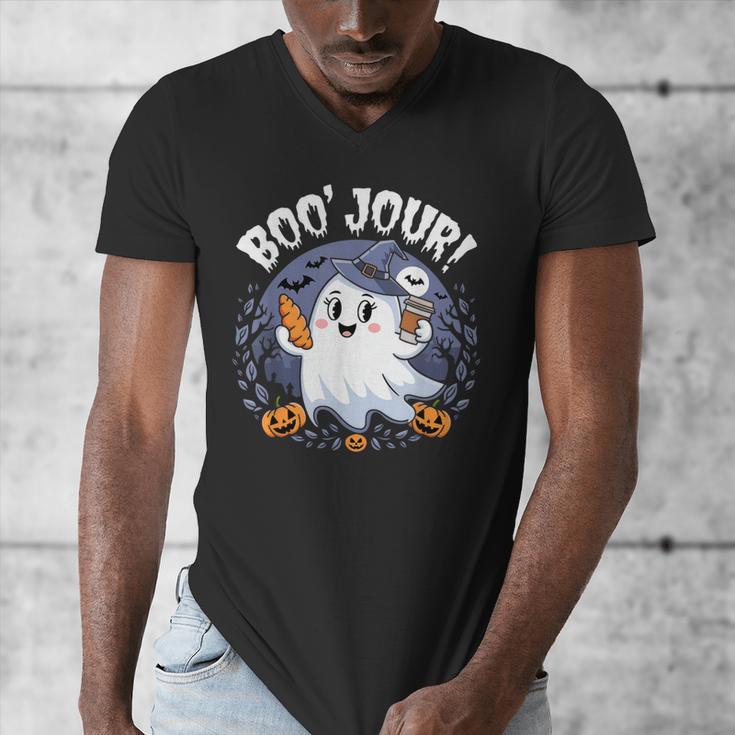 Boo Jour Ghost Halloween French Teacher Cute Coffe Croissant Men's V-Neck T-Shirt, funny design