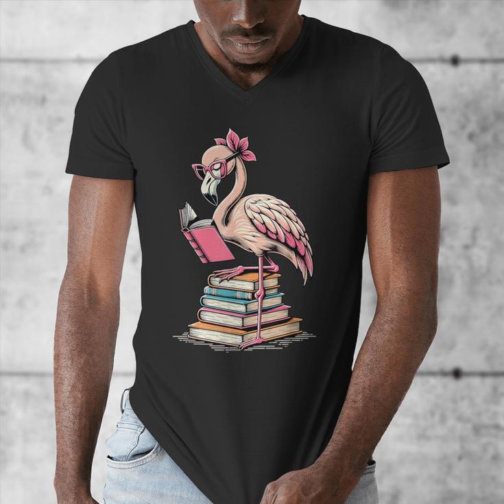 Book Lover Cute Flamingo Reading Teacher Librarian Women Men's V-Neck T-Shirt, funny design