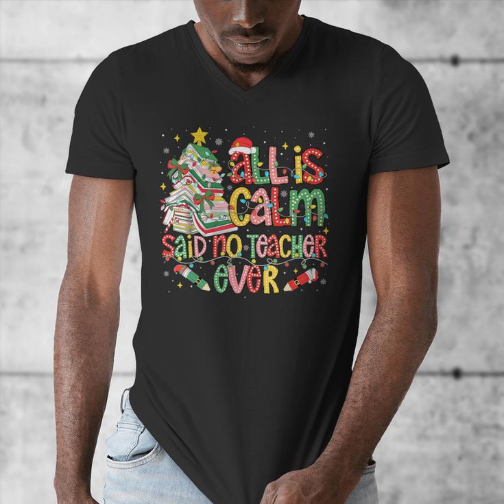 Book Tree All Is Calm Said No Teacher Ever Christmas Men's V-Neck T-Shirt, funny design Book Tree All Is Calm Said No Teacher Ever Christmas Men's V-Neck T-Shirt, funny design