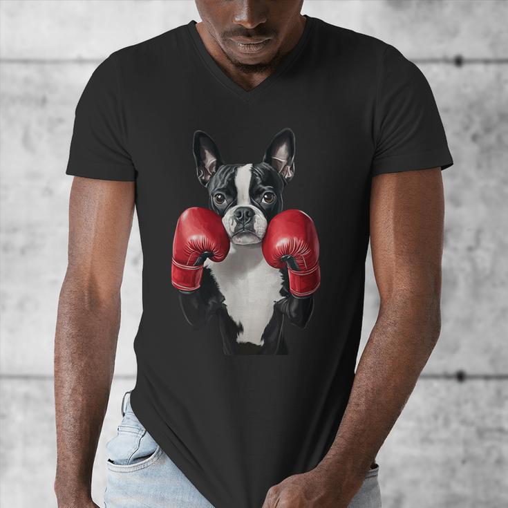 Boston Terrier Boxing Men's V-Neck T-Shirt, funny design