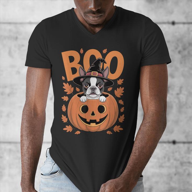 Boston Terrier Costume On Pumpkin Halloween Boston Terrier Men's V-Neck T-Shirt, Boston Terrier Halloween Gifts, funny design