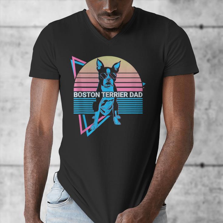 Boston Terrier Dad Retro Men's V-Neck T-Shirt, Couple Gifts, Boston Terrier Dad Gifts, funny design