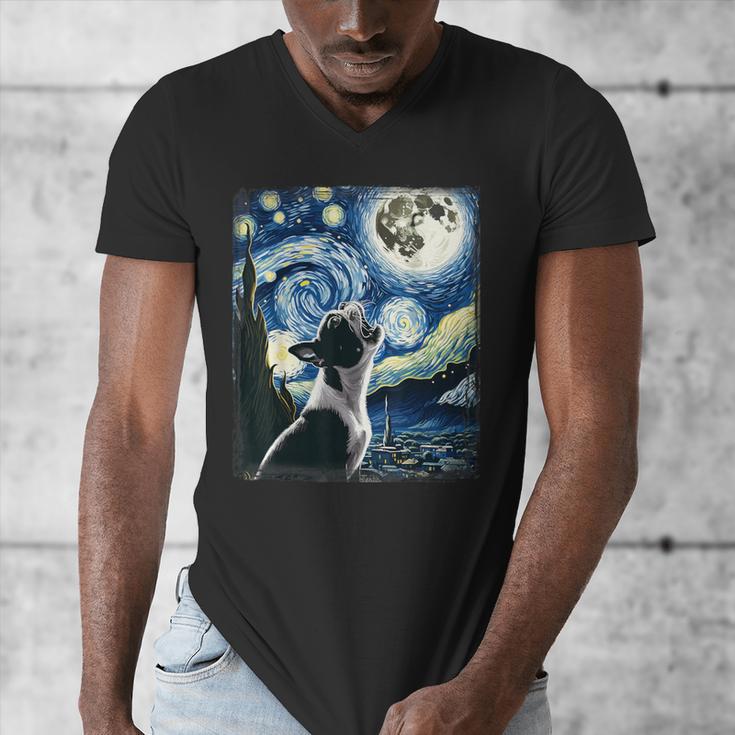 Boston Terrier Dog Art Van Gogh Starry Night Boston Terrier Men's V-Neck T-Shirt, funny design