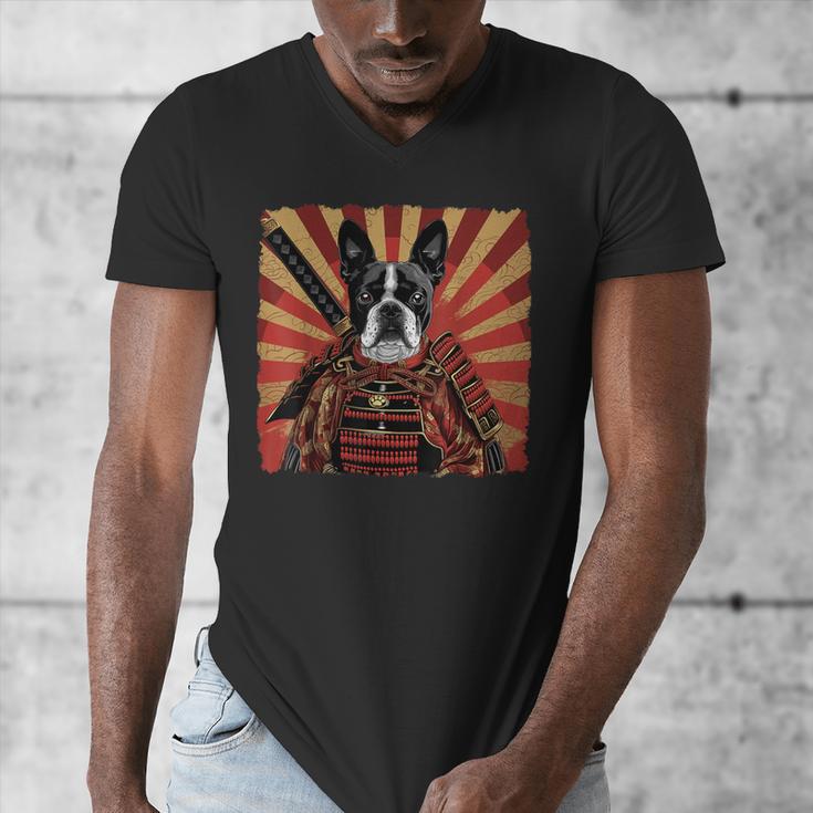 Boston Terrier Dog Japanese Art Samurai Ukiyo-e Men's V-Neck T-Shirt, funny design