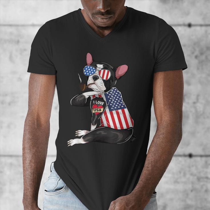 Boston Terrier Dog Merica 4th Of July Usa American Flag Men Men's V-Neck T-Shirt, American Boston Terrier Gifts, Boston Terrier 4th Of July Gifts, funny design