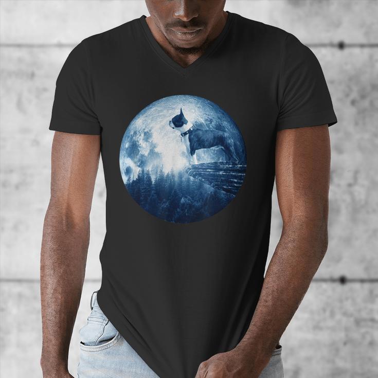 Boston Terrier Dog Moon Dog Mom Dad Women Men Dog Lovers Men's V-Neck T-Shirt, Couple Gifts, Mom Gifts, Boston Terrier Dad Gifts, Boston Terrier Mom Gifts, funny design