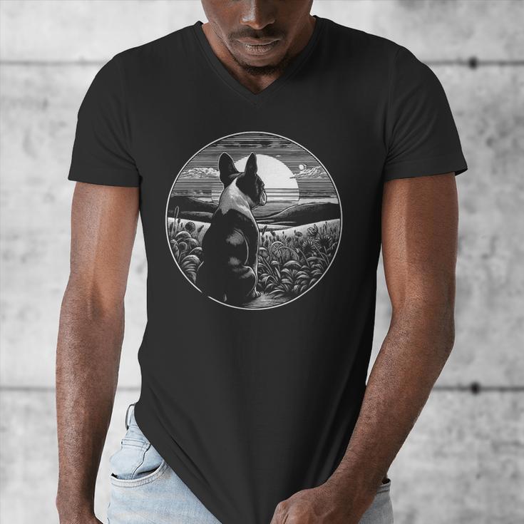 Boston Terrier Dog Nature Scene Graphic Art Men Women Girls Kids Men's V-Neck T-Shirt, funny design