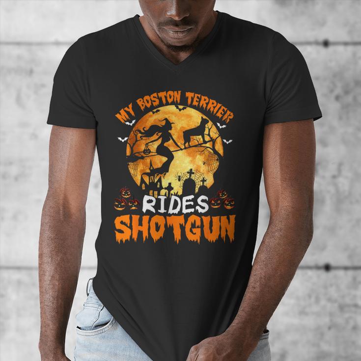 My Boston Terrier Dog Rides Shotgun Witch Halloween Men Women Men's V-Neck T-Shirt, Boston Terrier Halloween Gifts, funny design
