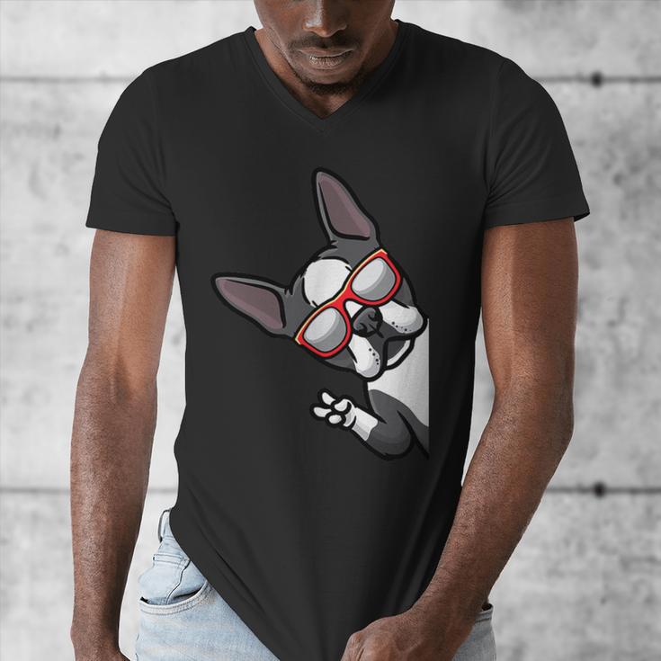 Boston Terrier Dog From Side Boston Bull Men's V-Neck T-Shirt, funny design