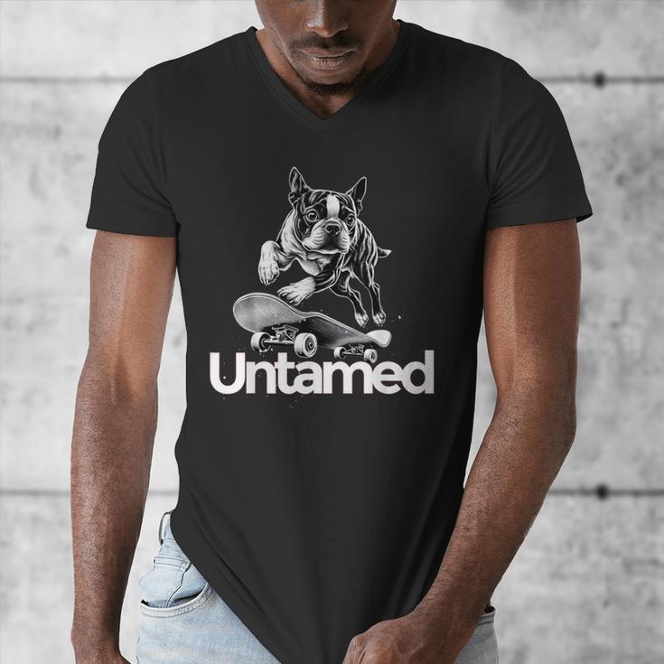 Boston Terrier Dog Untamed For Men Women Men's V-Neck T-Shirt, funny design
