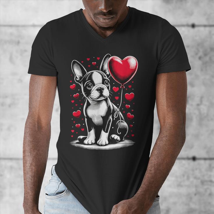 Boston Terrier Dog Valentine's Day Dog Owner Men's V-Neck T-Shirt, funny design
