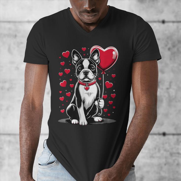 Boston Terrier Dog Valentine's Day Dog Owner Valentine Men's V-Neck T-Shirt, funny design