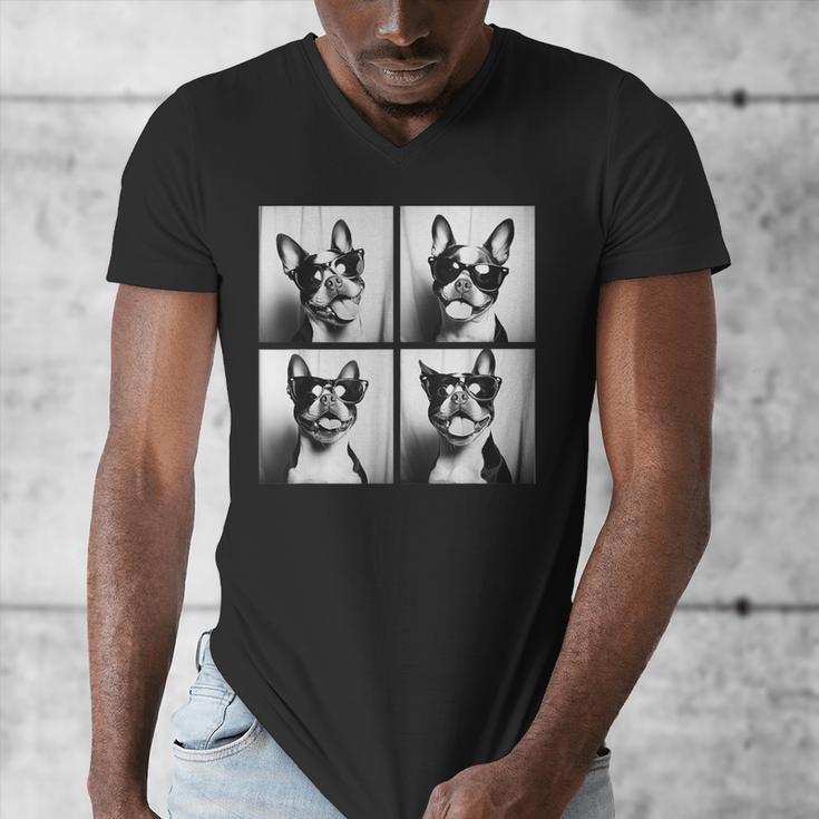 Boston Terrier Dogs With Sunglasses Photo Pets Meme Men's V-Neck T-Shirt, funny design
