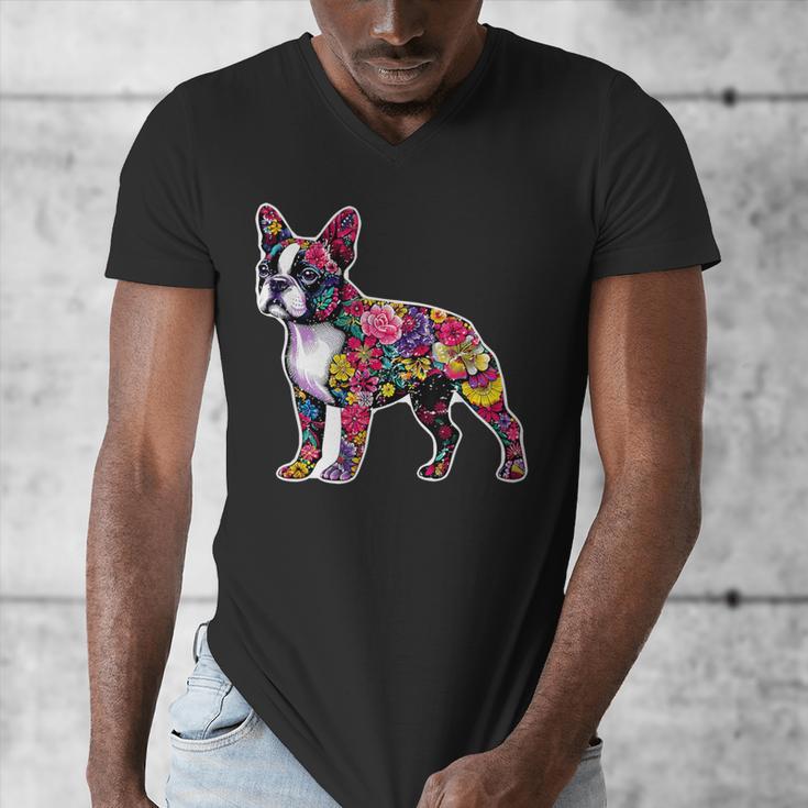 Boston Terrier Floral Dog Lover Vintage Distressed For Men Women Kids Men's V-Neck T-Shirt, funny design