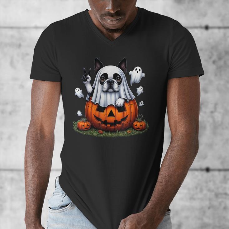 Boston Terrier Ghost Boo Halloween Kids Men's V-Neck T-Shirt, Boston Terrier Ghost Gifts, Boston Terrier Halloween Gifts, funny design