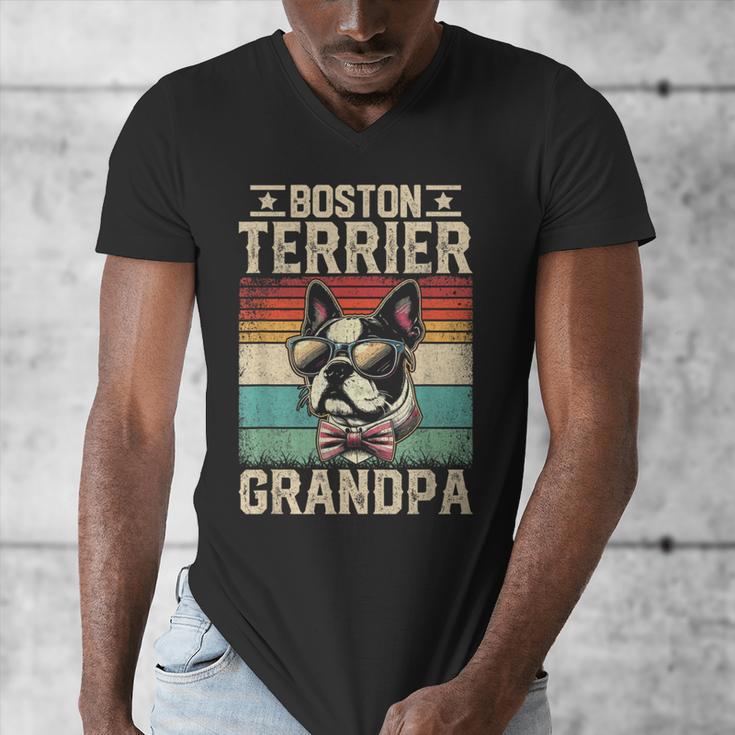 Boston Terrier Grandpa Dog Lover Father's Day Men's V-Neck T-Shirt, funny design