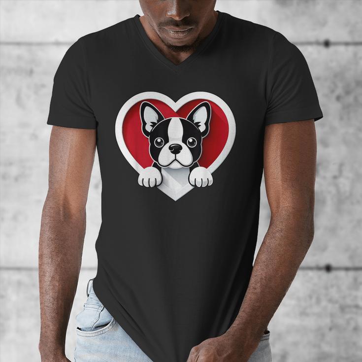Boston Terrier Heart Cute Puppy Lover Or Dog Owner Men's V-Neck T-Shirt, funny design