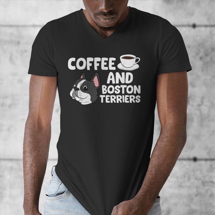 Boston Terrier Lover Coffee And Boston Terriers Men's V-Neck T-Shirt, funny design