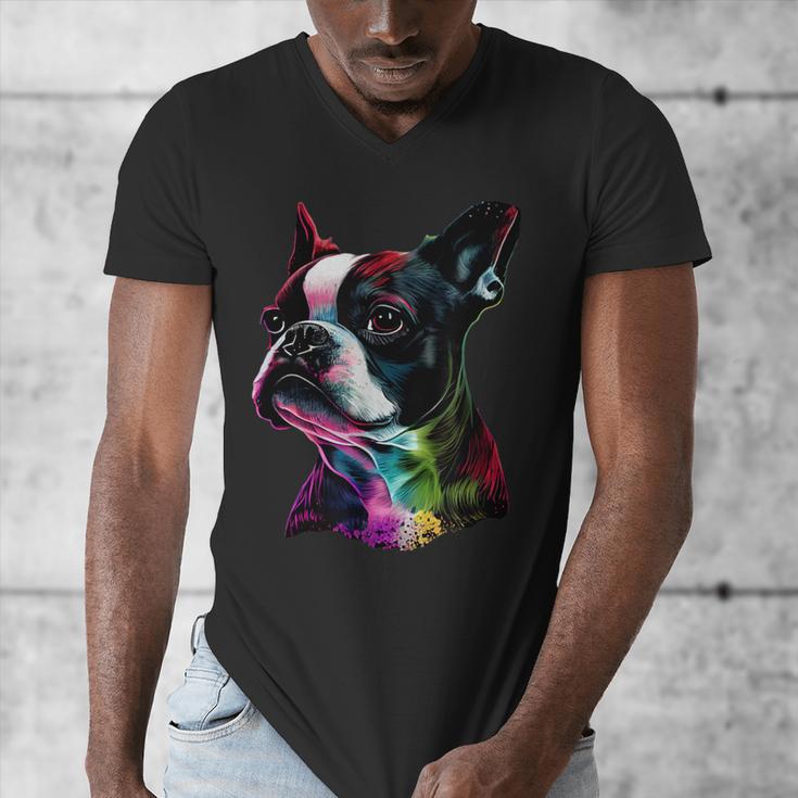 Boston Terrier Lovers Colorful Pop Art Boston Terrier Men's V-Neck T-Shirt, funny design