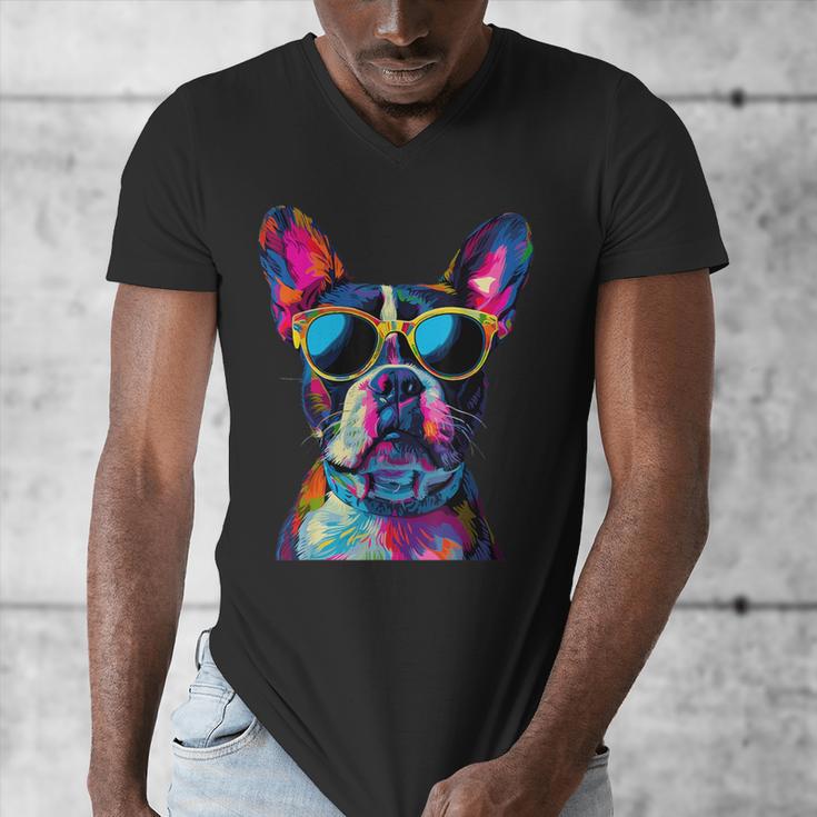 Boston Terrier Lovers Pop Art Boston Terrier Men's V-Neck T-Shirt, funny design