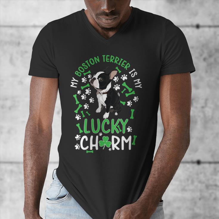 My Boston Terrier Is My Lucky Charm Paw Dog St Patrick's Day Men's V-Neck T-Shirt, funny design