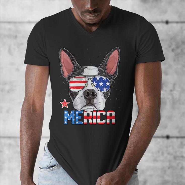Boston Terrier Merica 4th Of July T Shirt Men Boys Dog Puppy Men's V-Neck T-Shirt, Boston Terrier 4th Of July Gifts, funny design