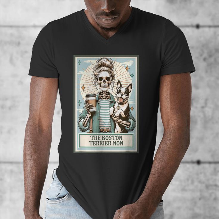 The Boston Terrier Mom Skeleton Spooky Season Halloween Men's V-Neck T-Shirt, Couple Gifts, Mom Gifts, Boston Terrier Mom Gifts, Boston Terrier Halloween Gifts, funny design