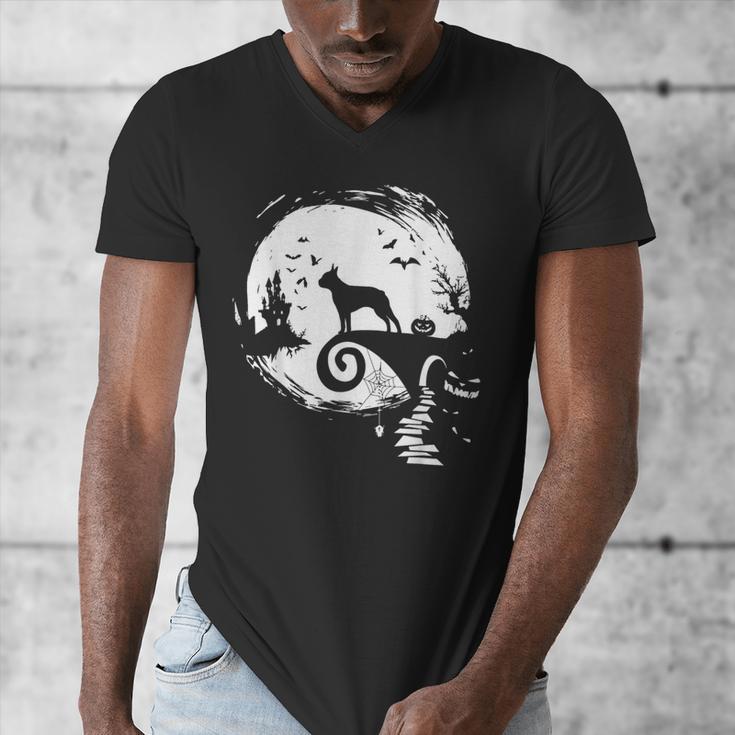 Boston Terrier And Moon Halloween Costume Dog Lover Men's V-Neck T-Shirt, Boston Terrier Halloween Gifts, funny design