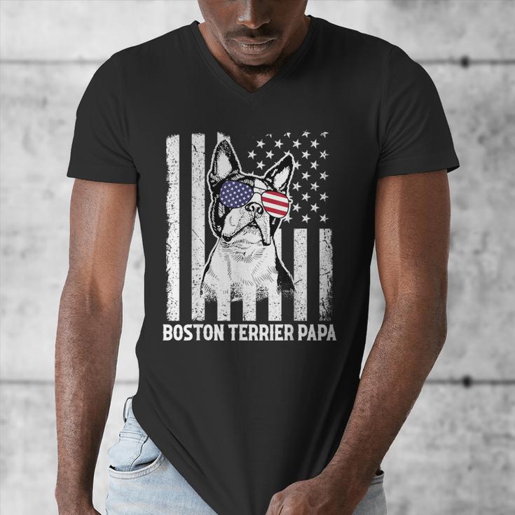 Boston Terrier Papa Cool Dog Lover USA American Flag Men Women Men's V-Neck T-Shirt, American Boston Terrier Gifts, funny design