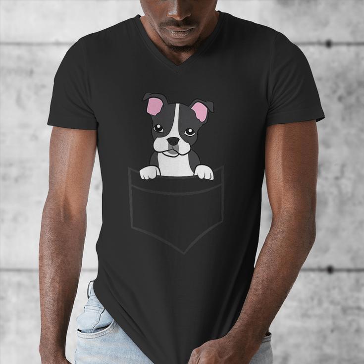 Boston Terrier In The Pocket Cute Pocket Boston Terrier Men's V-Neck T-Shirt, funny design