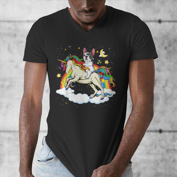 Boston Terrier Riding Unicorn Boys Girls Kids Rainbow Men's V-Neck T-Shirt, Boston Terrier Riding Gifts, funny design